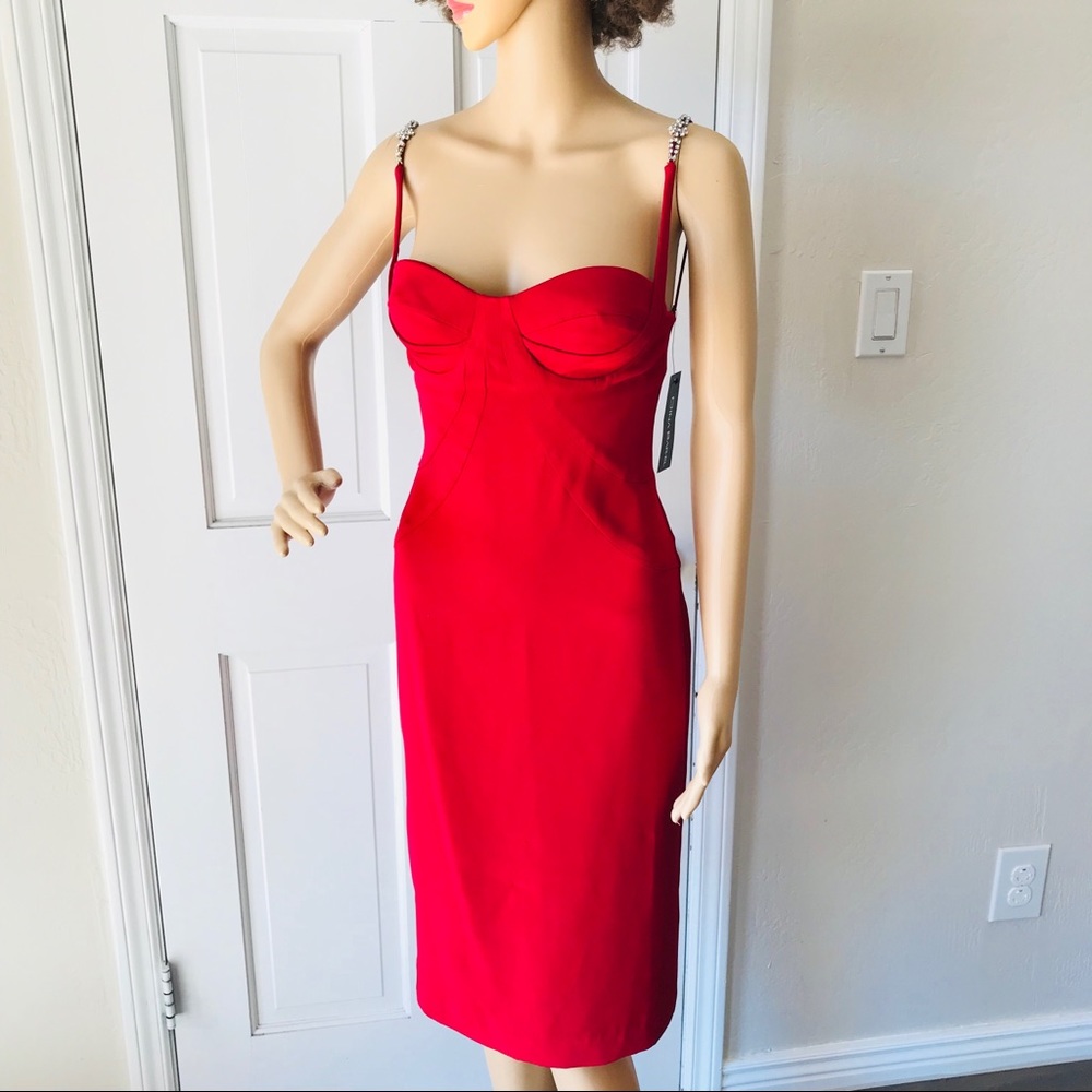 NWT Dina Bazar-EL Red Silk Dress Size P
